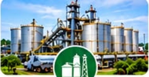 Industrial palm oil refinery storage tanks